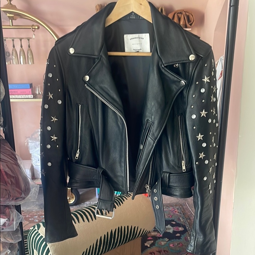 Understated leather star studded jacket